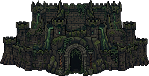 AI-assisted art: a dungeon entrance, an overgrown stone fortress with an arched doorway